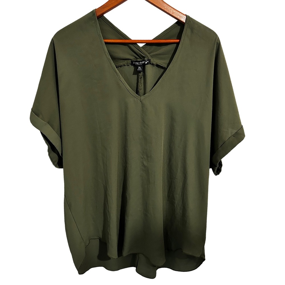 Living Doll Green Short Sleeved Semi-Sheer Blouse V-Neck Women's Size XL